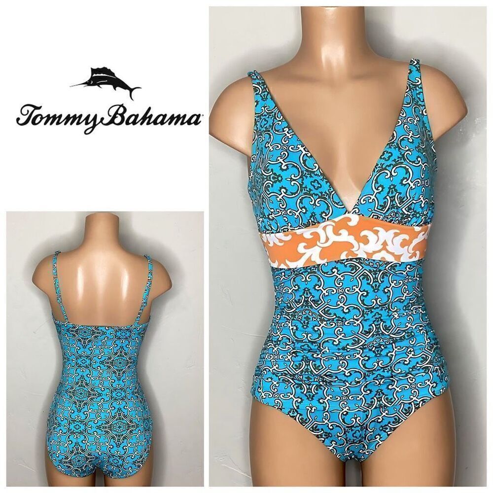 New. Tommy Bahama aqua and orange one piece swimsuit. Small. Retails $178